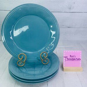 Rachael Ray CUCINA AGAVE BLUE Embossed Edge Rim Stoneware Dinner Plates Set of 4